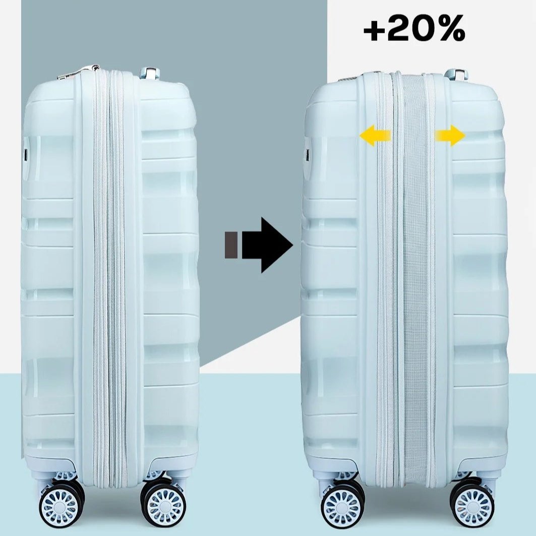 - 5 Luggage Sets PP Hardside Spinner Luggage - (Expandable Carry-On Suitcase20")(24" 28")-Light Blue