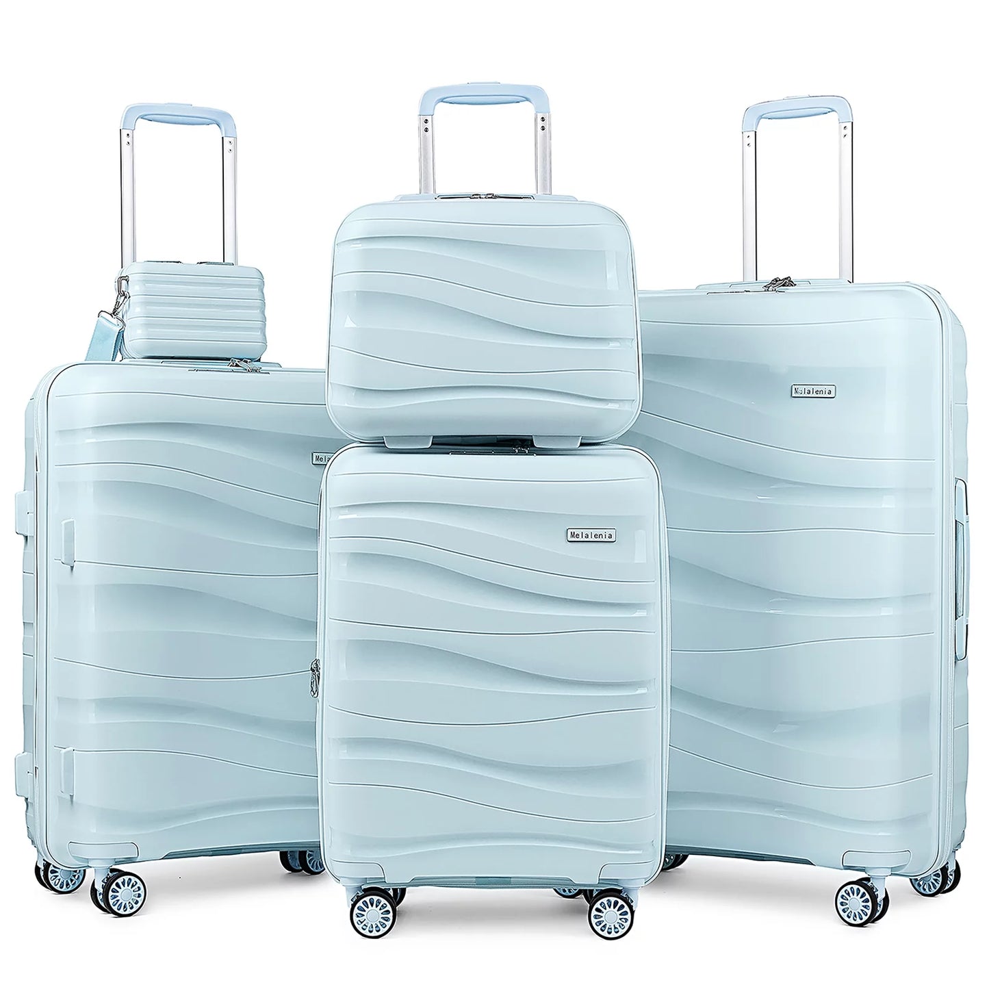 - 5 Luggage Sets PP Hardside Spinner Luggage - (Expandable Carry-On Suitcase20")(24" 28")-Light Blue