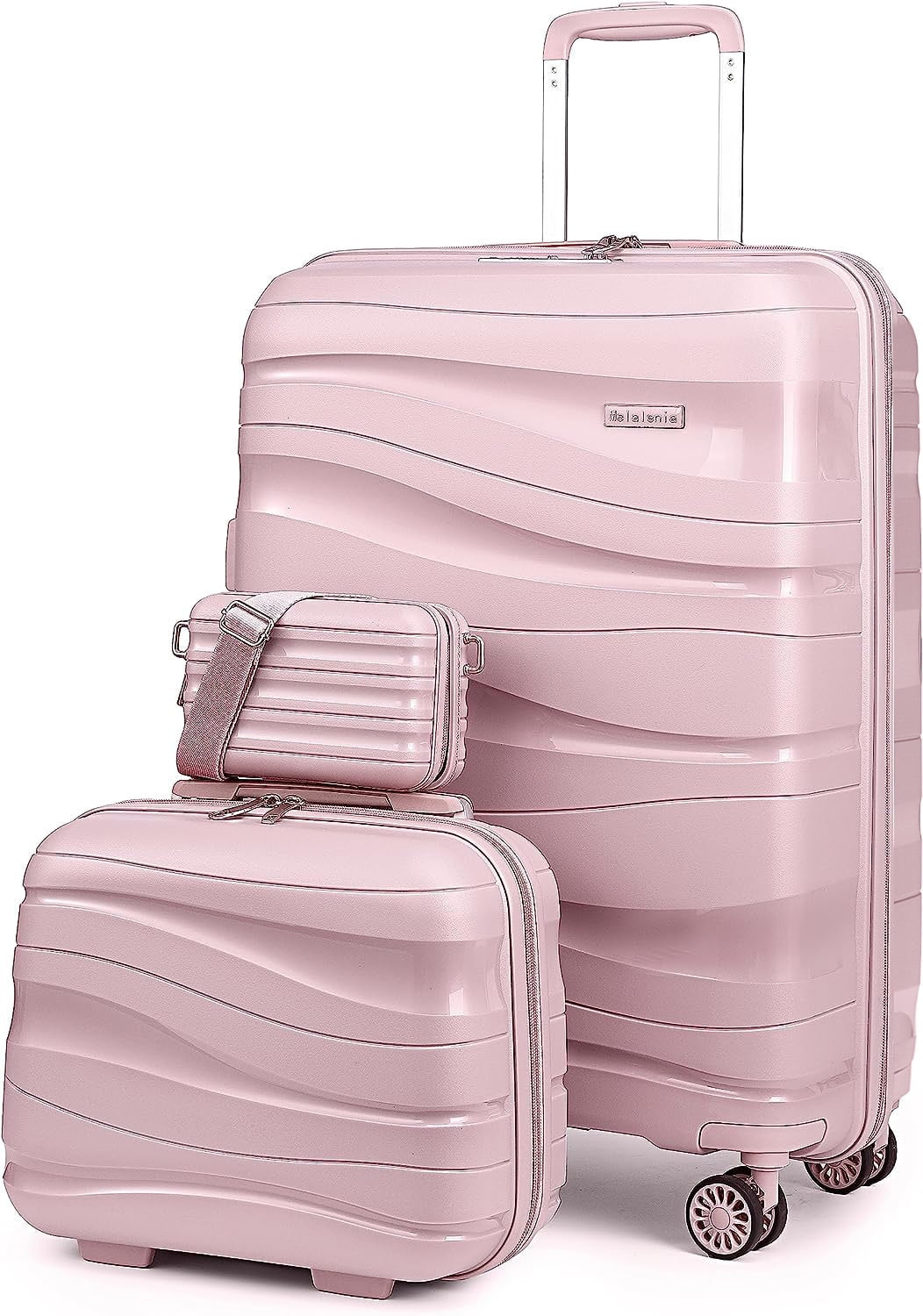 3-Piece Carry-On Luggage Set PP Material Suitcase with Spinner Wheels Hardside TSA Lock(Rose-Gold)