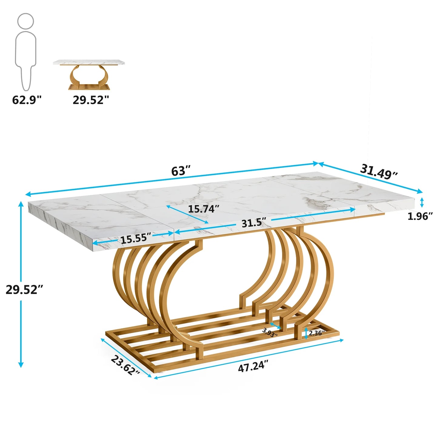 Modern Dining Table 63 Inch Faux Marble Wood Kitchen Table for 6-8 People