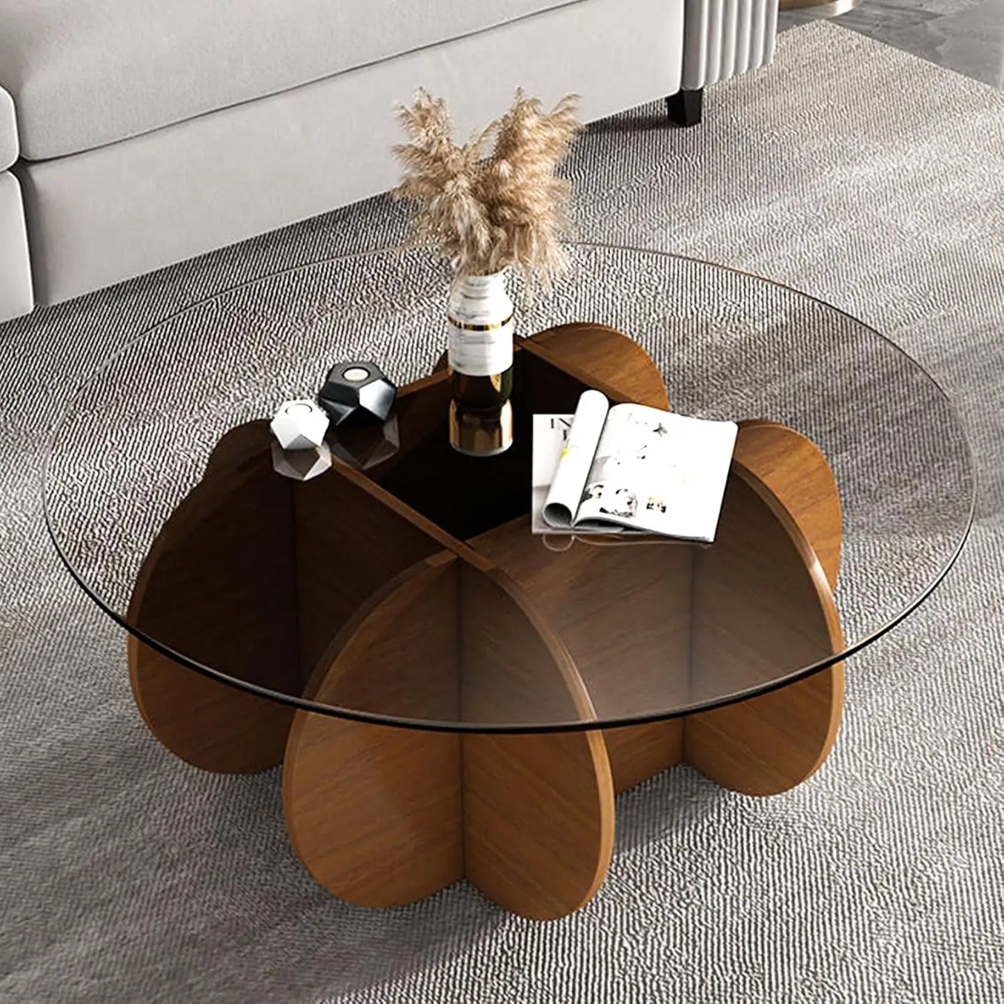 The Empire Glass Table: Modern Round Coffee Table with Solid Wood