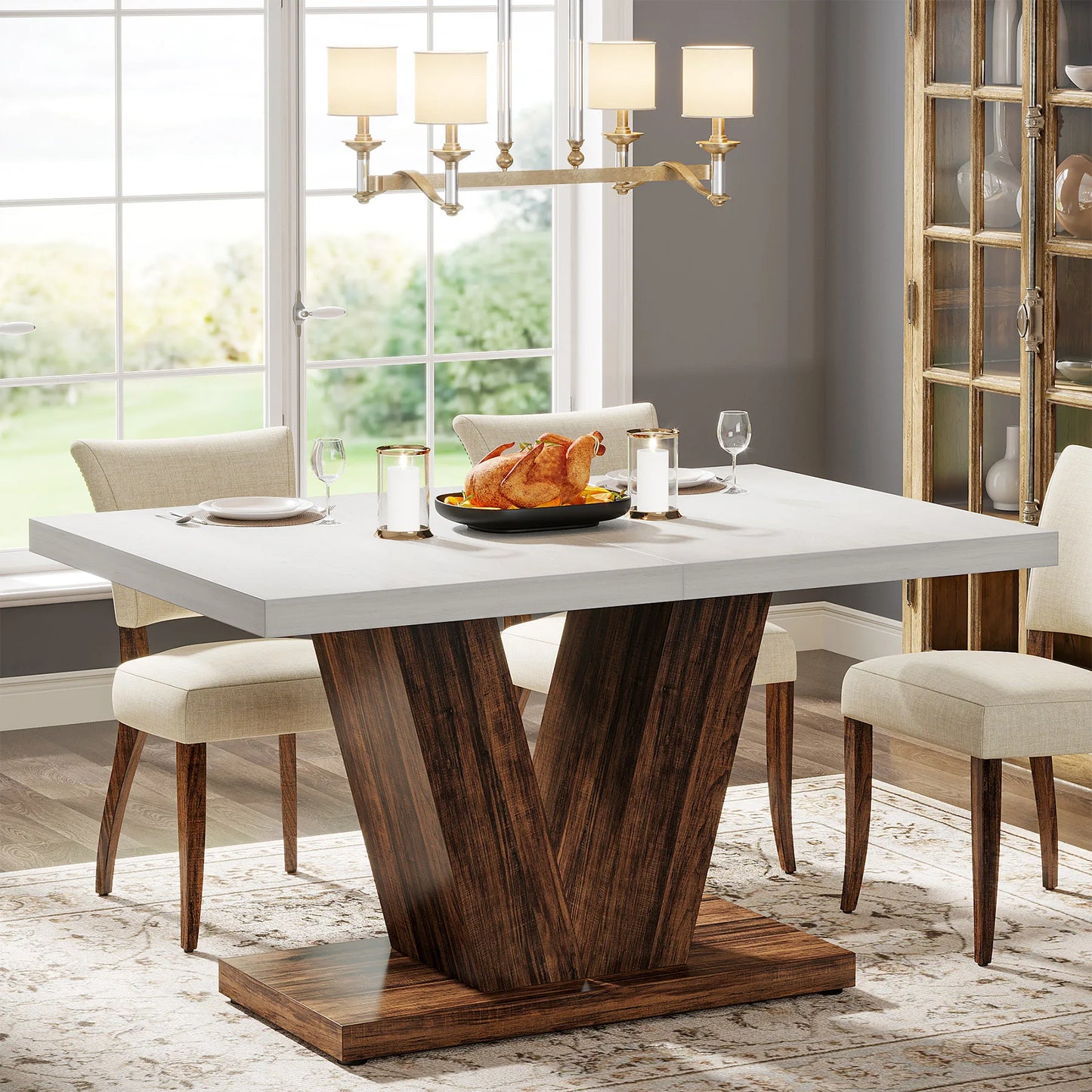 The Mogul’s Haven: Ivory and Oak Dining Table