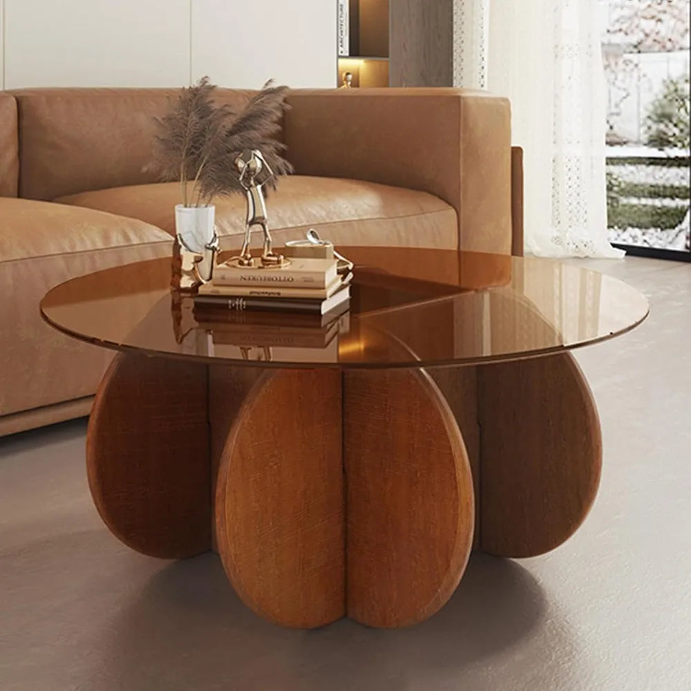 The Empire Glass Table: Modern Round Coffee Table with Solid Wood