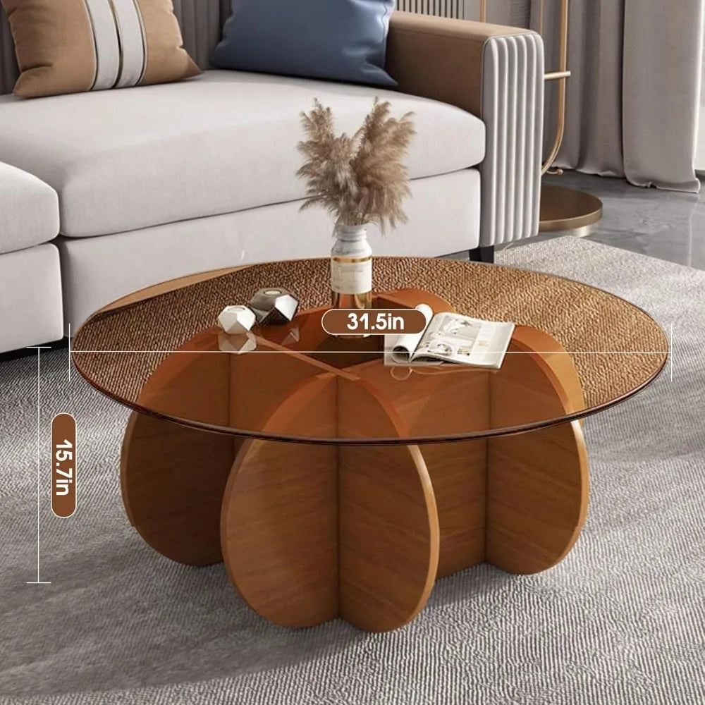 The Empire Glass Table: Modern Round Coffee Table with Solid Wood