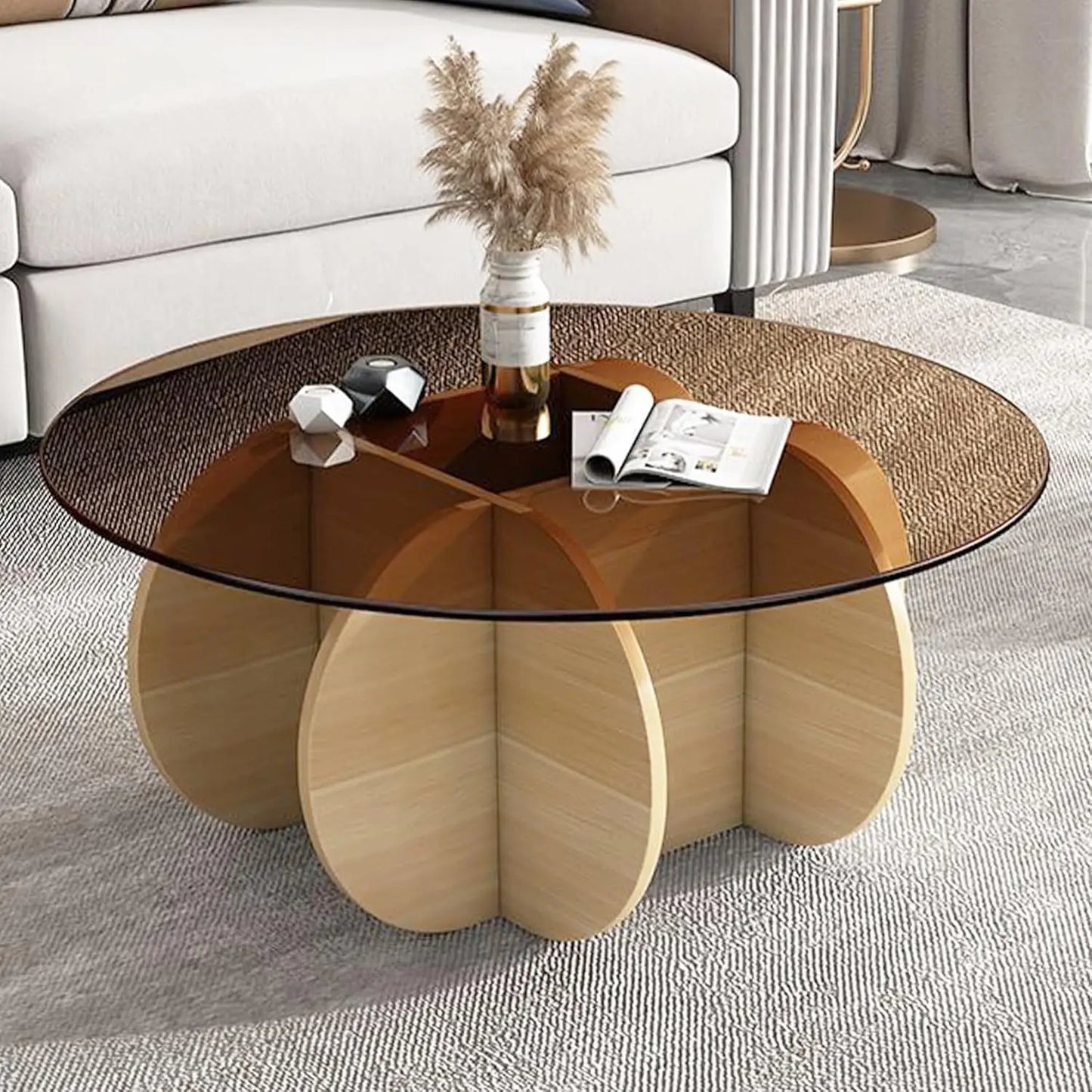 The Empire Glass Table: Modern Round Coffee Table with Solid Wood