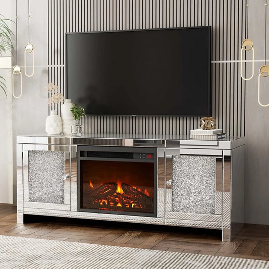 The Diamond Ember Haven: 47-Inch Mirrored Fireplace & TV Console