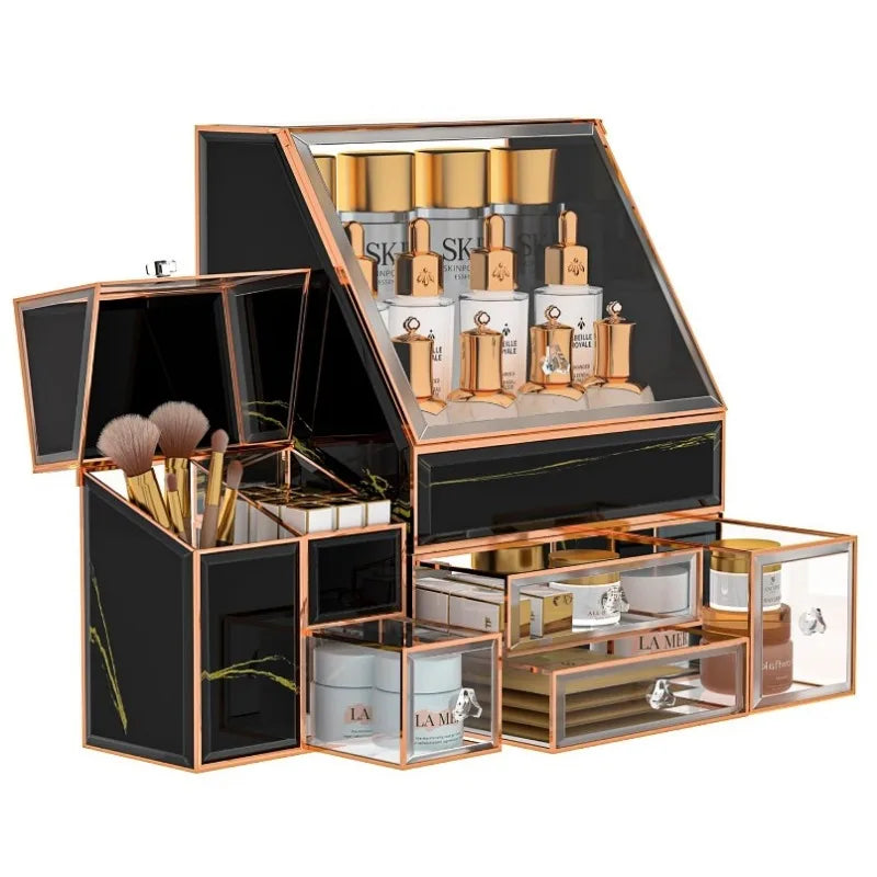 The Beauty Mogul Glass Vanity Organizer: Luxe Solutions for Effortless Beauty and Organization (Various Shades)