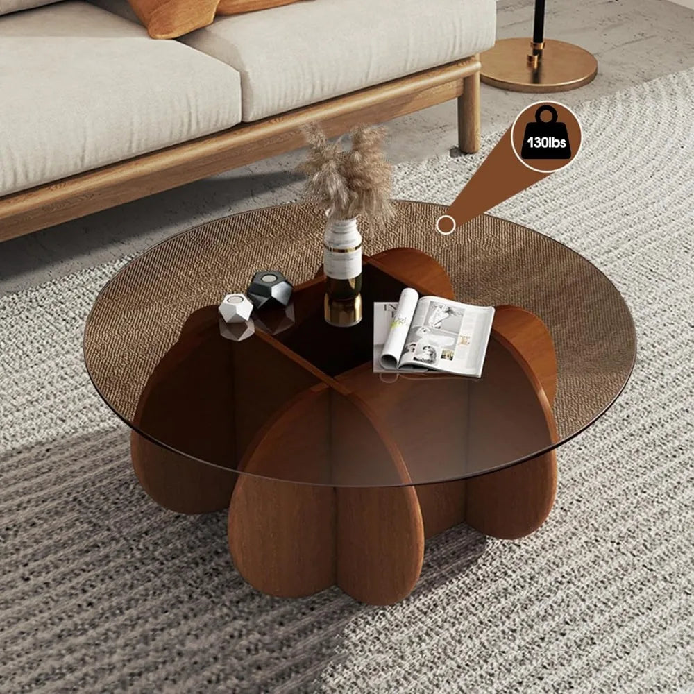 The Empire Glass Table: Modern Round Coffee Table with Solid Wood