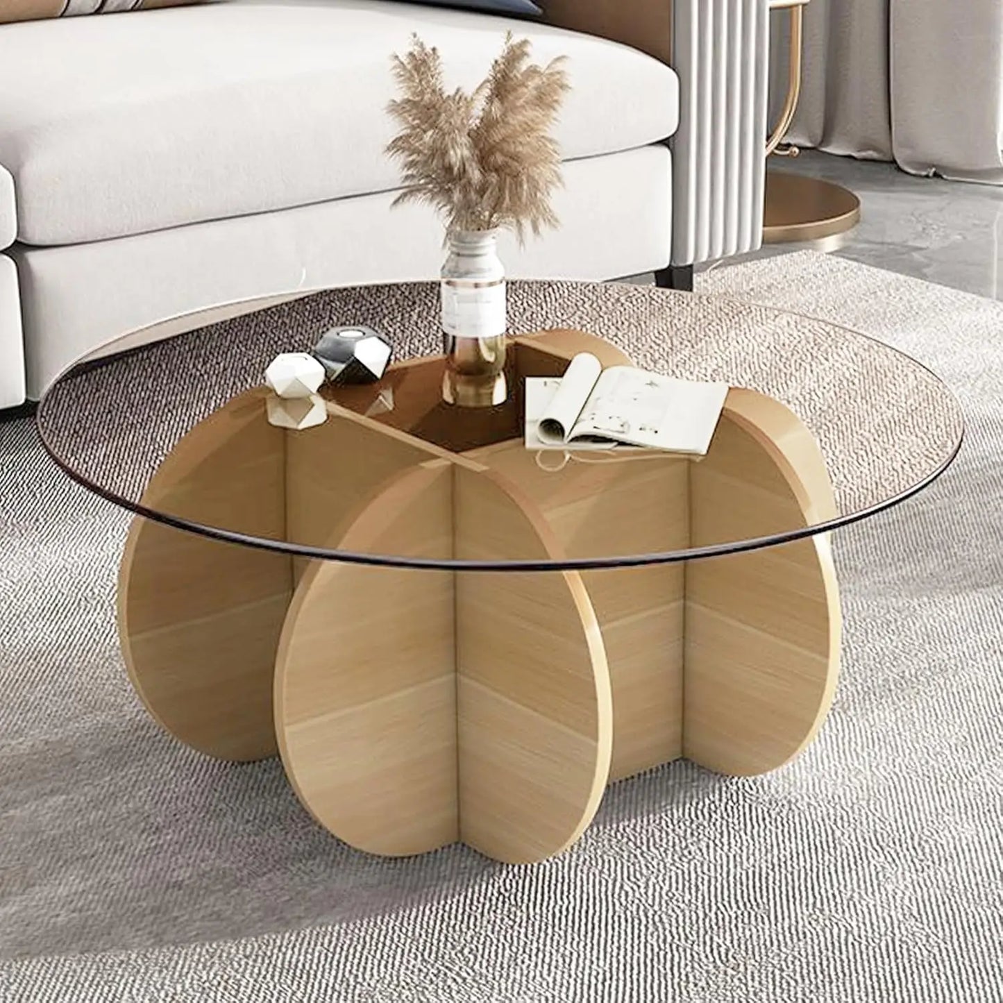 The Empire Glass Table: Modern Round Coffee Table with Solid Wood