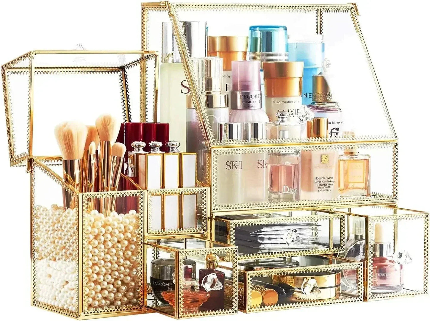 The Beauty Mogul Glass Vanity Organizer: Luxe Solutions for Effortless Beauty and Organization (Various Shades)