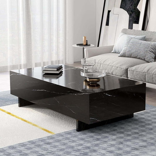 White/Black Rectangle High Gloss Marble Veneer Coffee Table Living Roomfurniture