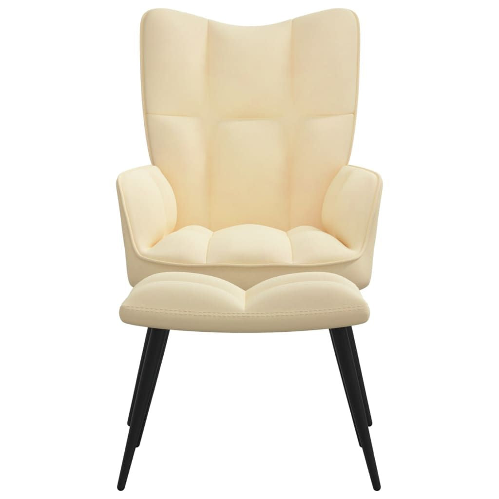 Relaxing Chair with a Stool Cream White Velvet