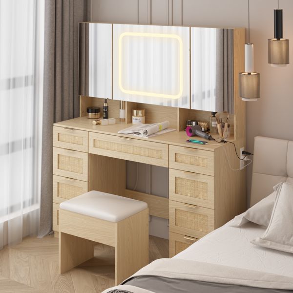 The Serene Radiance Vanity Set with Tri-Fold LED Mirrors