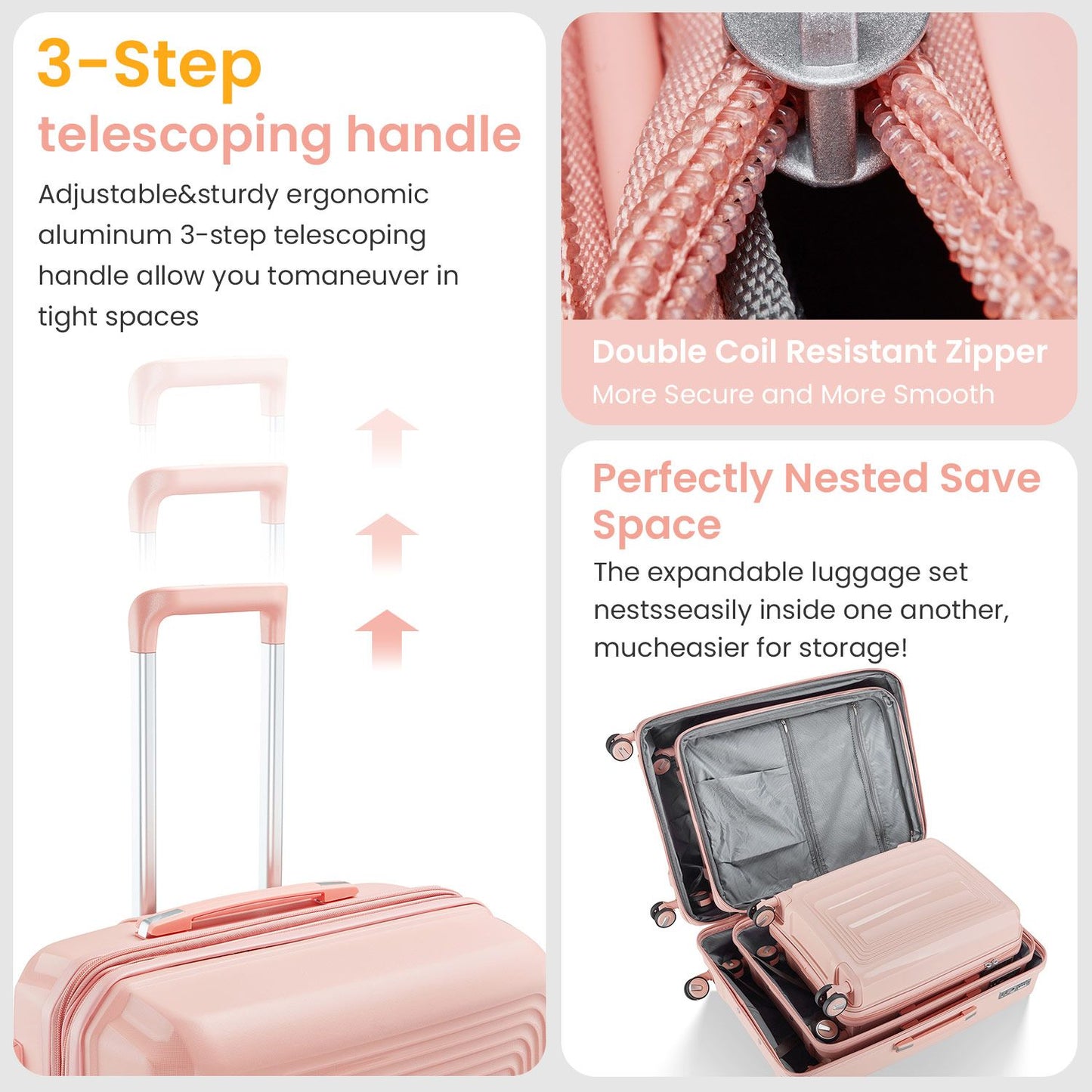 The Blush Luxe Travel 14'', 20'', 24'', and 28'' Luggage Collection