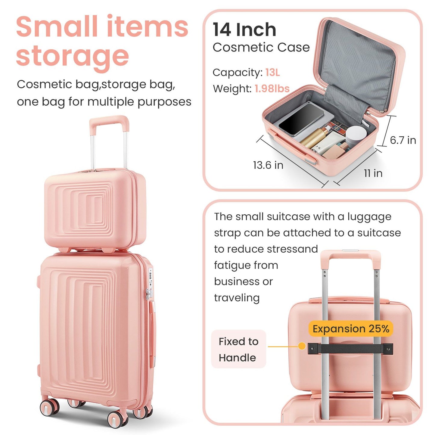 The Blush Luxe Travel 14'', 20'', 24'', and 28'' Luggage Collection