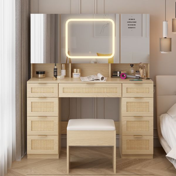 The Serene Radiance Vanity Set with Tri-Fold LED Mirrors