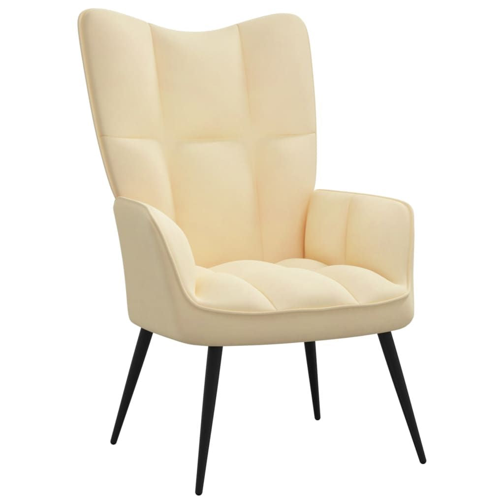 Relaxing Chair with a Stool Cream White Velvet