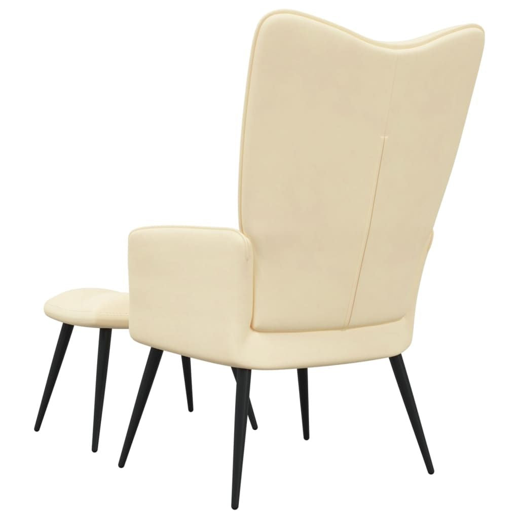 Relaxing Chair with a Stool Cream White Velvet