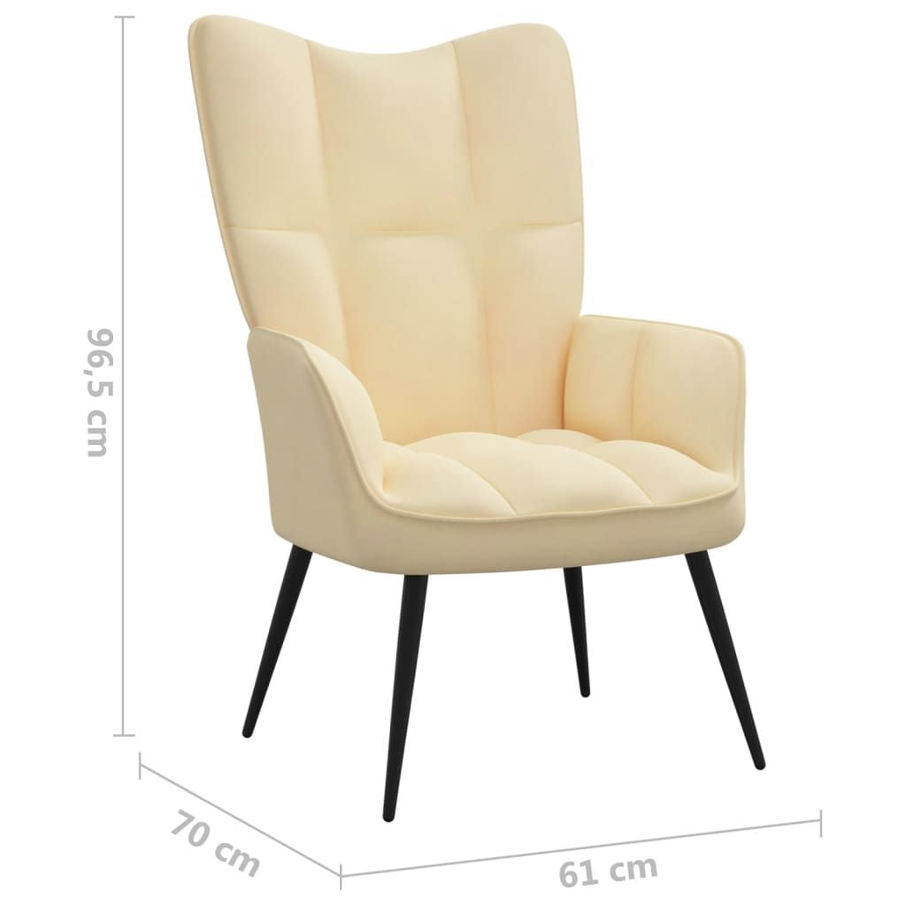 Relaxing Chair with a Stool Cream White Velvet